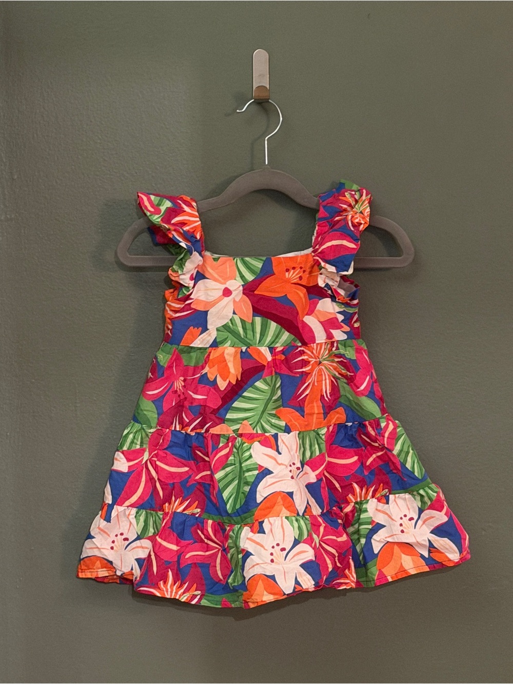 Janie and Jack Girls Tropical Floral Ruffle Strap Dress - Pink & Multicolor